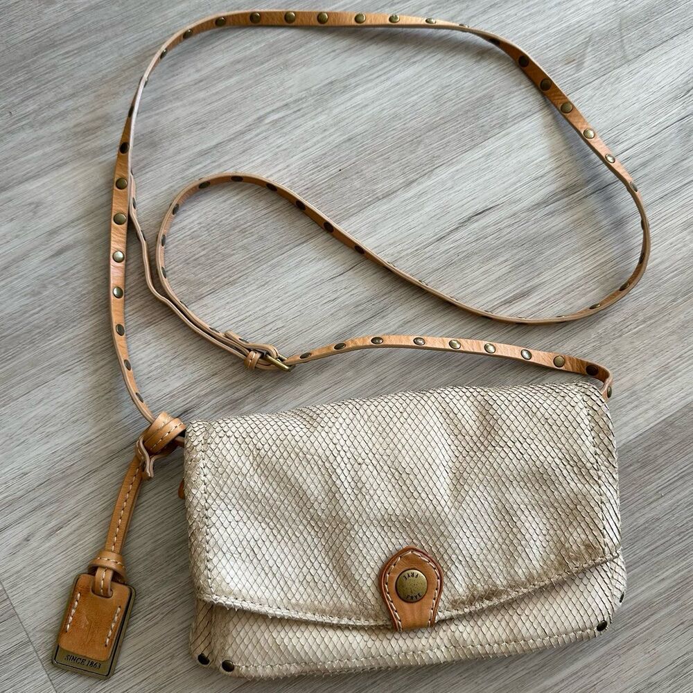 Frye Jenny Snake Scales Leather Convertible Crossbody Clutch Ivory & Light Tan